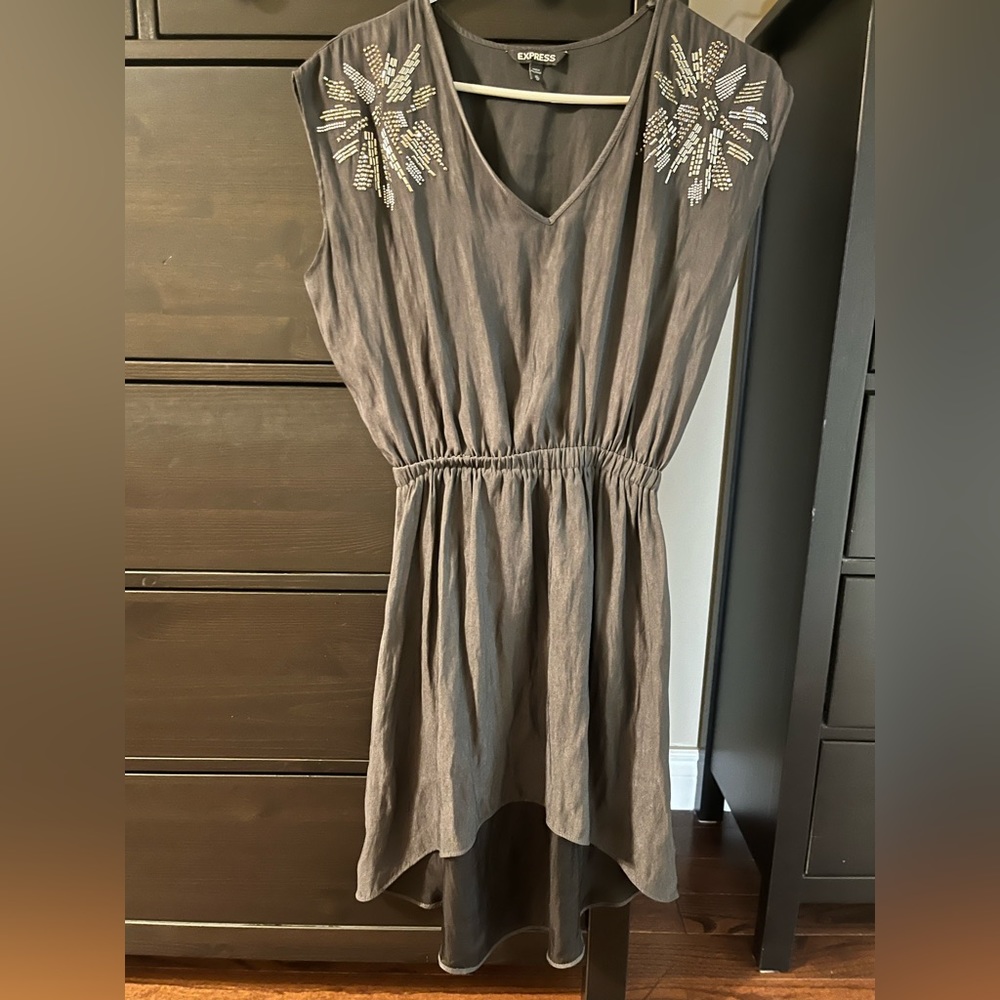 EXPRESS Embellished, studded high low grey dress. Sleeveless. Size XS